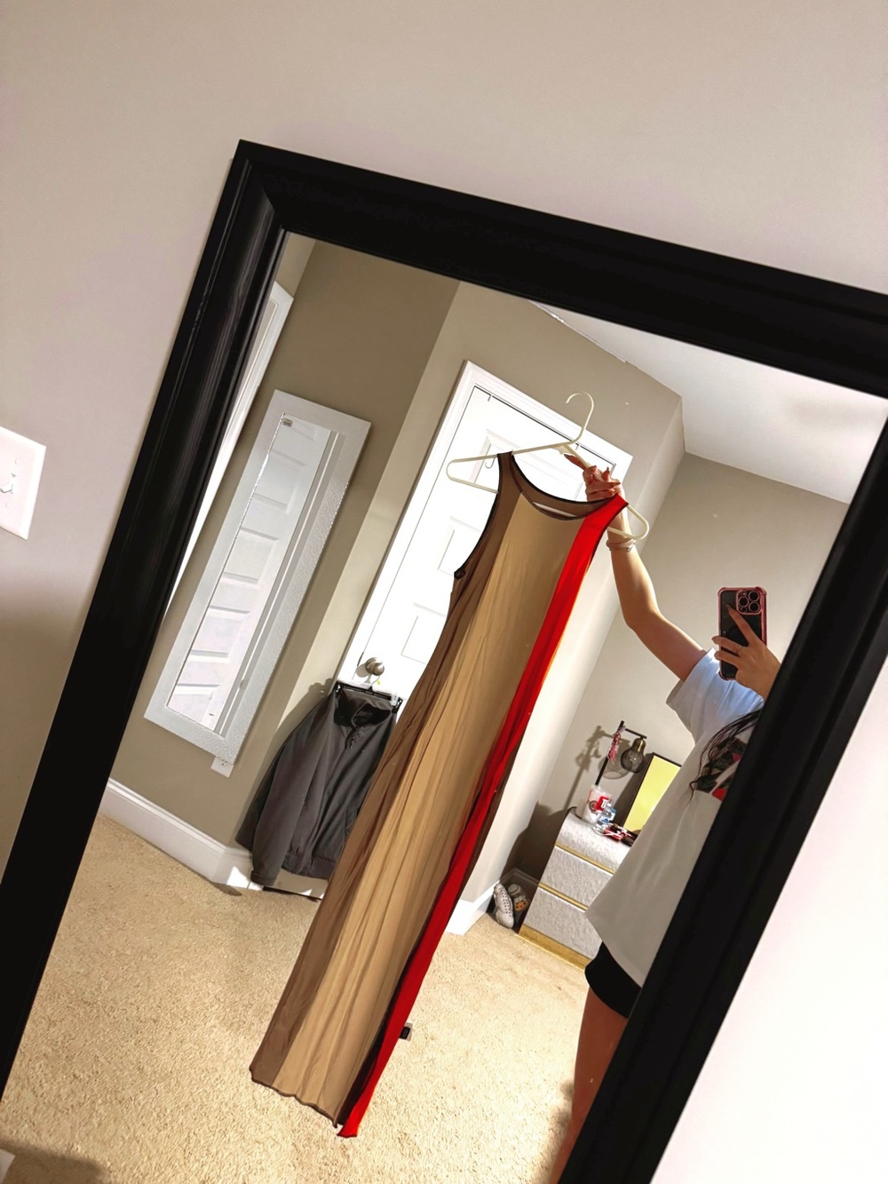 Two-Tone Sleeveless Maxi Dress in Beige and Red